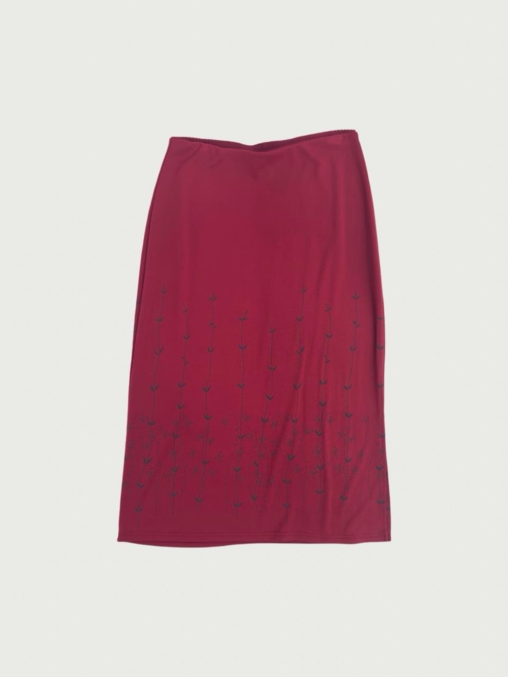 Wine Red Slinky Midi Skirt